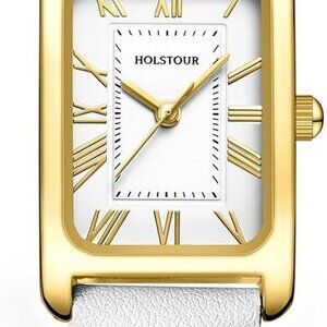 Watches for Women Fine Leather Watch Rectangular Case Roman Numeral Dial Water R